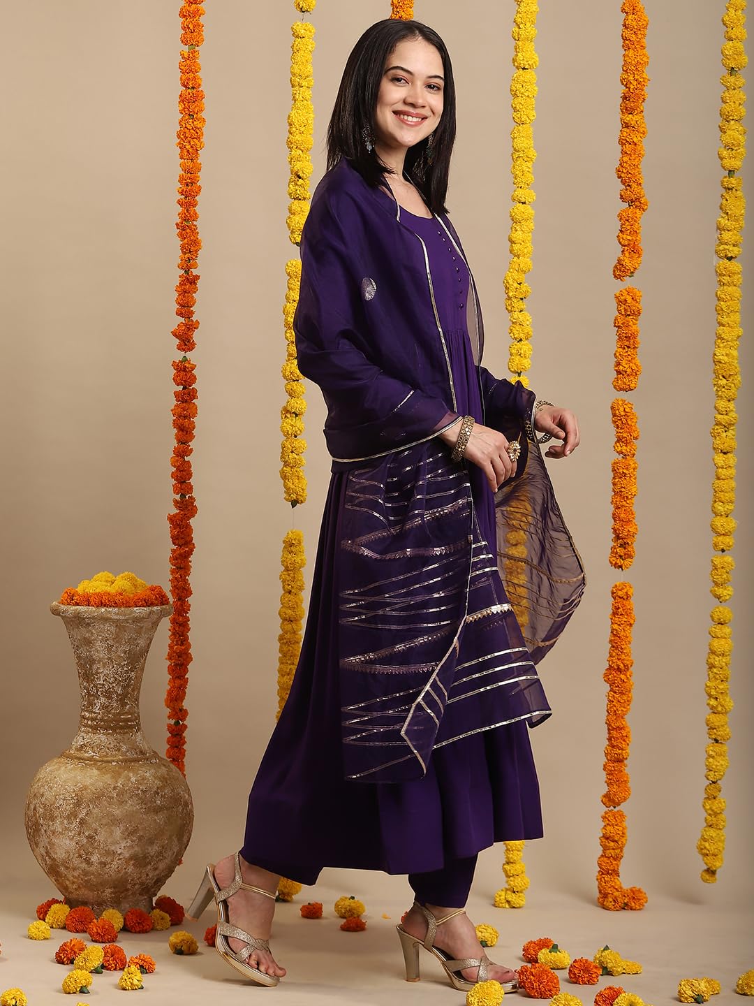 ANNI DESIGNER Women s Rayon Blend Kurta with Pants and Dupatta, Begani, M