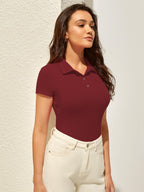 AVANOVA Slim Fit Western for Womens Ruched Solid Tunic Top_Maroon