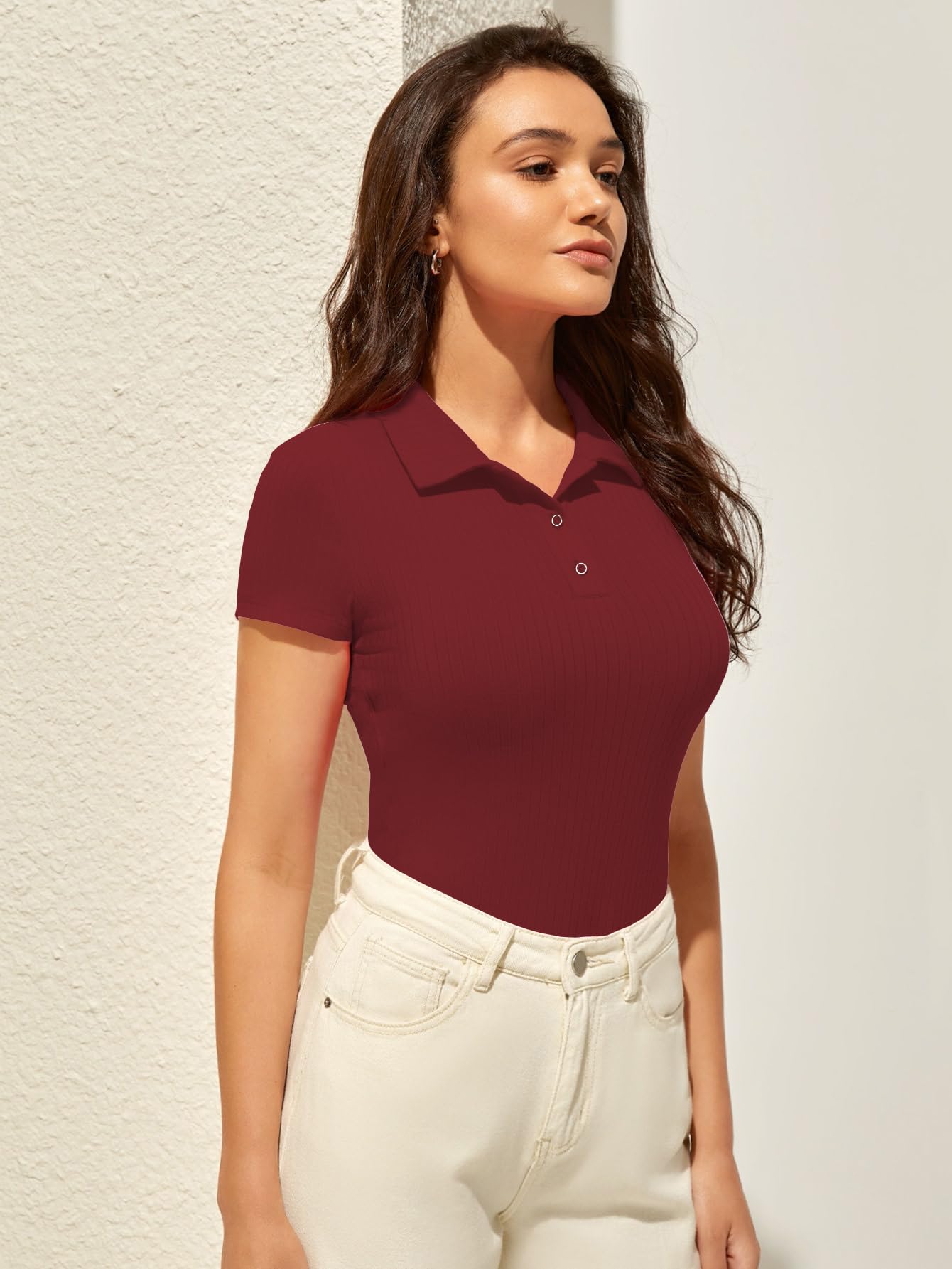 AVANOVA Slim Fit Western for Womens Ruched Solid Tunic Top_Maroon