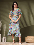 Oomph! Crepe Crop Top And Skirt Set For Women, Blue - Coord_Mt893Msk201