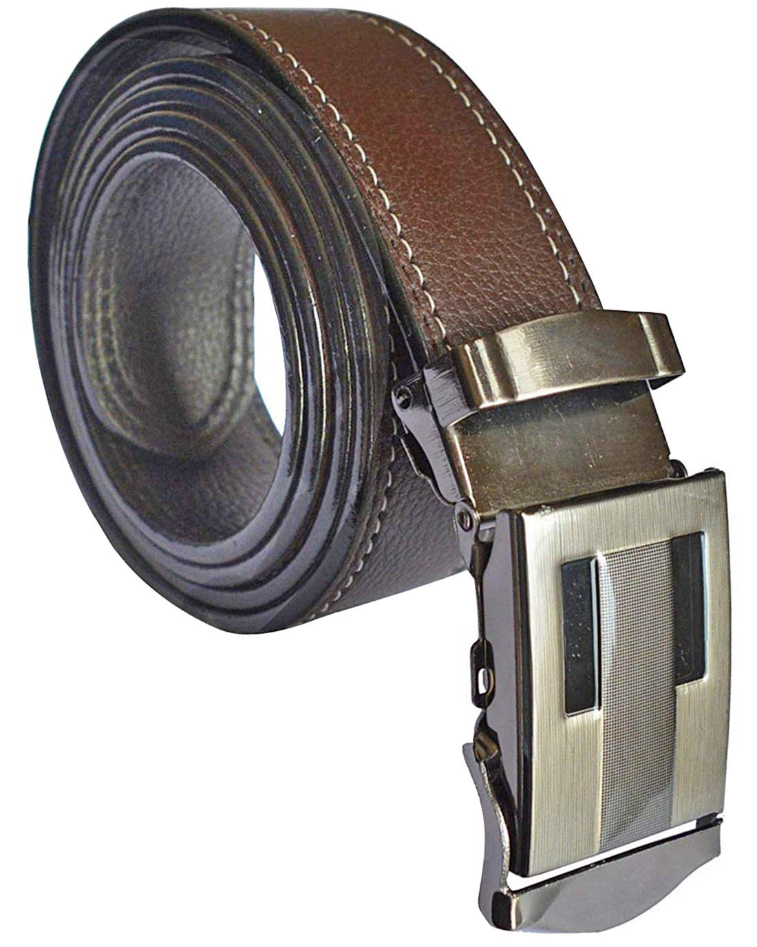 Sunshopping MenS Brown Synthetic Leather Auto Lock Buckle Belt(DfgAaa001) (Brown, Free Size)