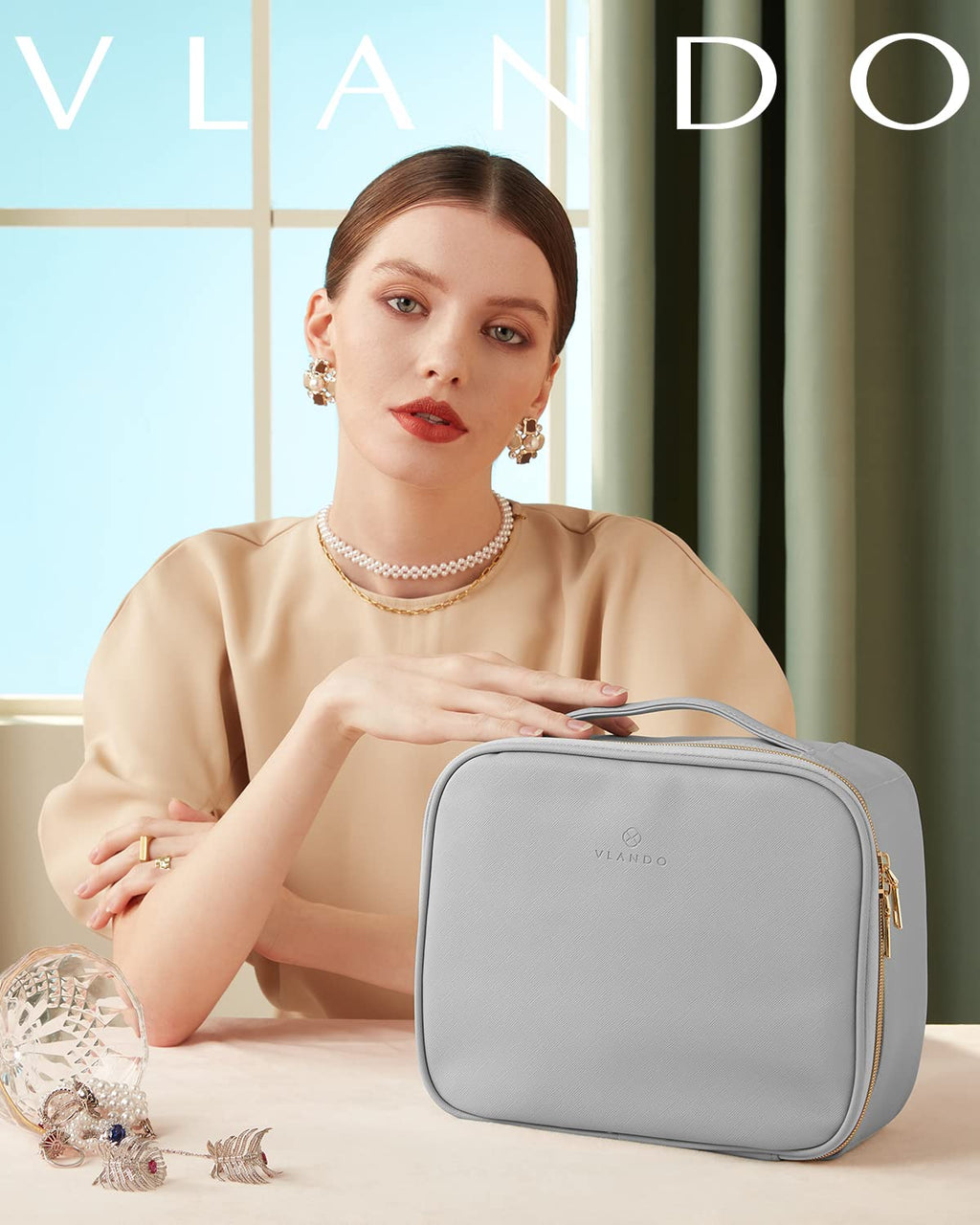 Vlando Set Makeup Bag and Jewelry Bag Grey