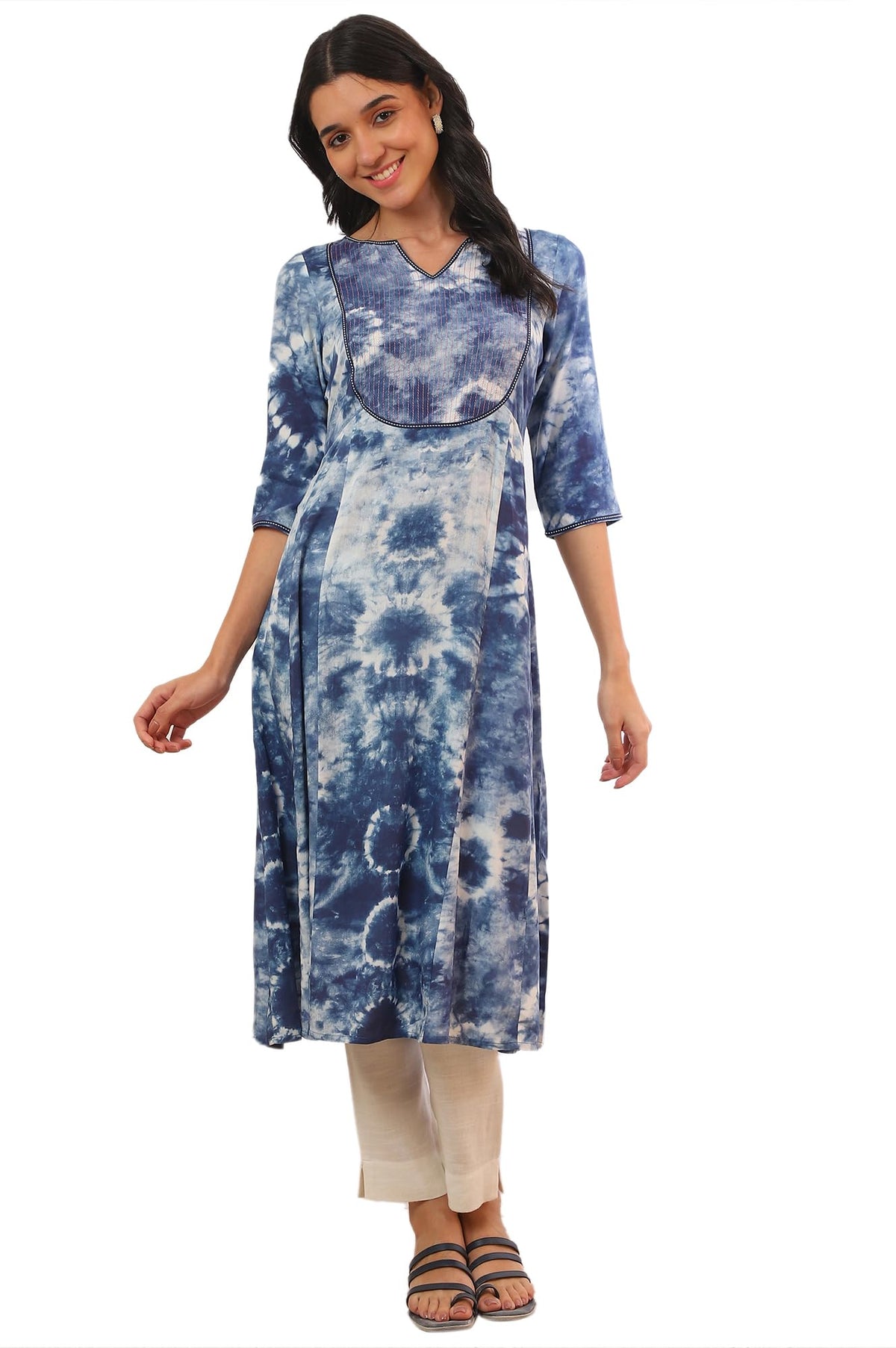 Aurelia Womens Blue Printed A-Line Kurta (Size: 2XL)-A15620-508807