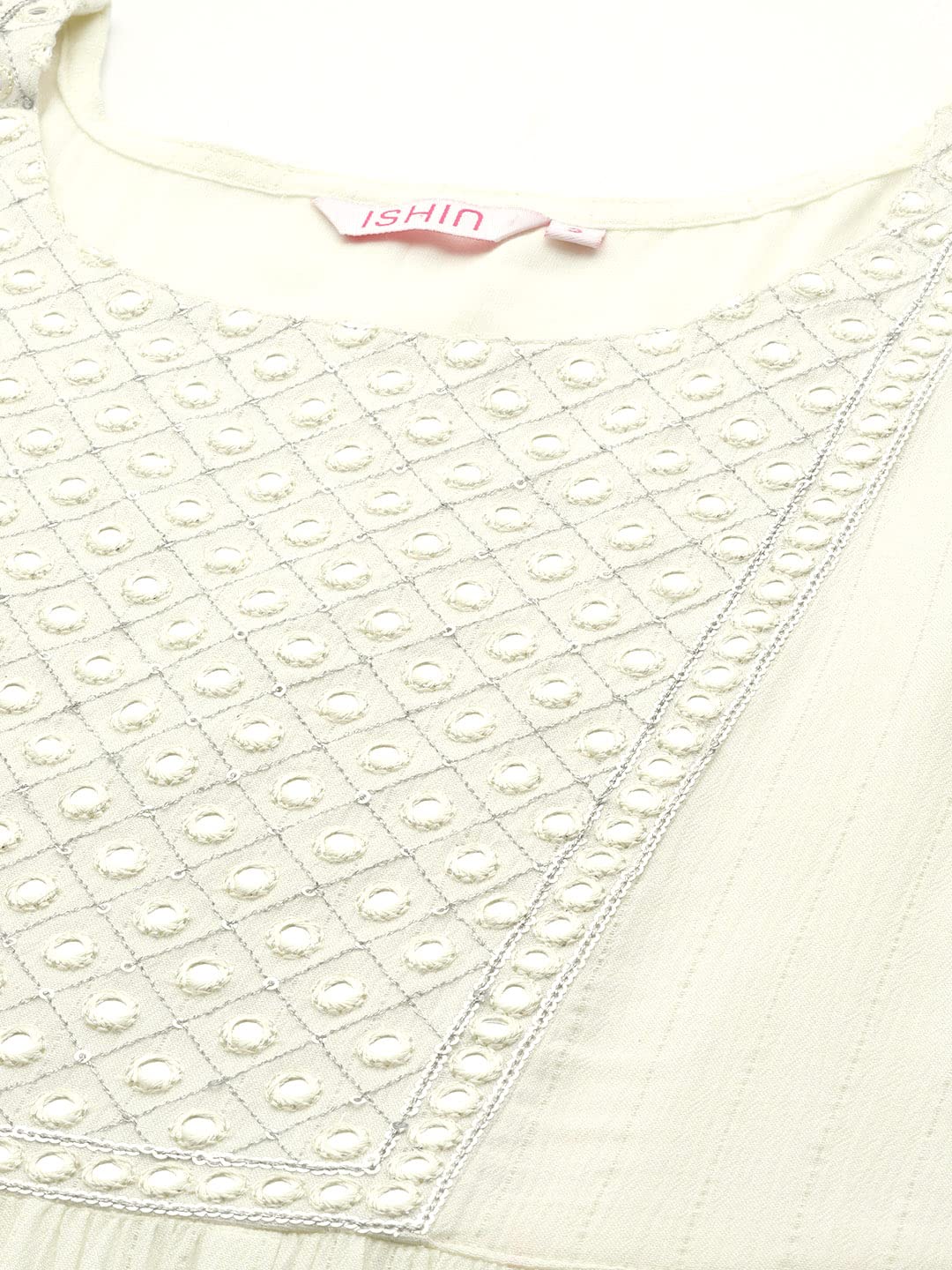 Ishin Women'S Viscose Rayon Embellished Black Mirror Work Anarkali Kurta