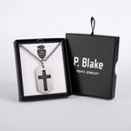 P.Blake Dog Tag Cross Necklace for Friend Stainless Steel Cross Pendant Christian Religious Jewelry Christmas Gifts for Men Boys