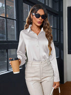 Indoprimo WomenS Solid Satin Casual Shirt | Stylish Western Long Sleeve Shirt For Women