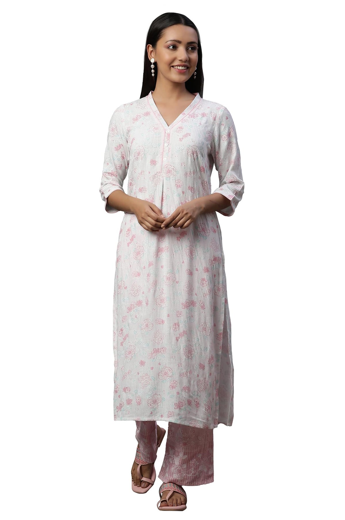 Aurelia Women Floral Print Rayon Straight Kurta_24FEA14775_XS White