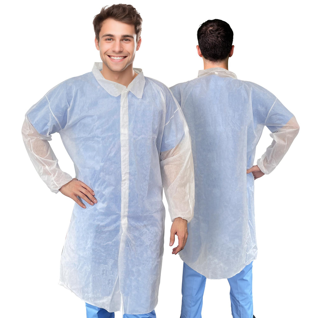 AMZ Medical Supply Disposable Lab coats for Adults 2X-Large, White Polypropylene Lab coats Disposable 100 Pack, Durable 35 gSM D
