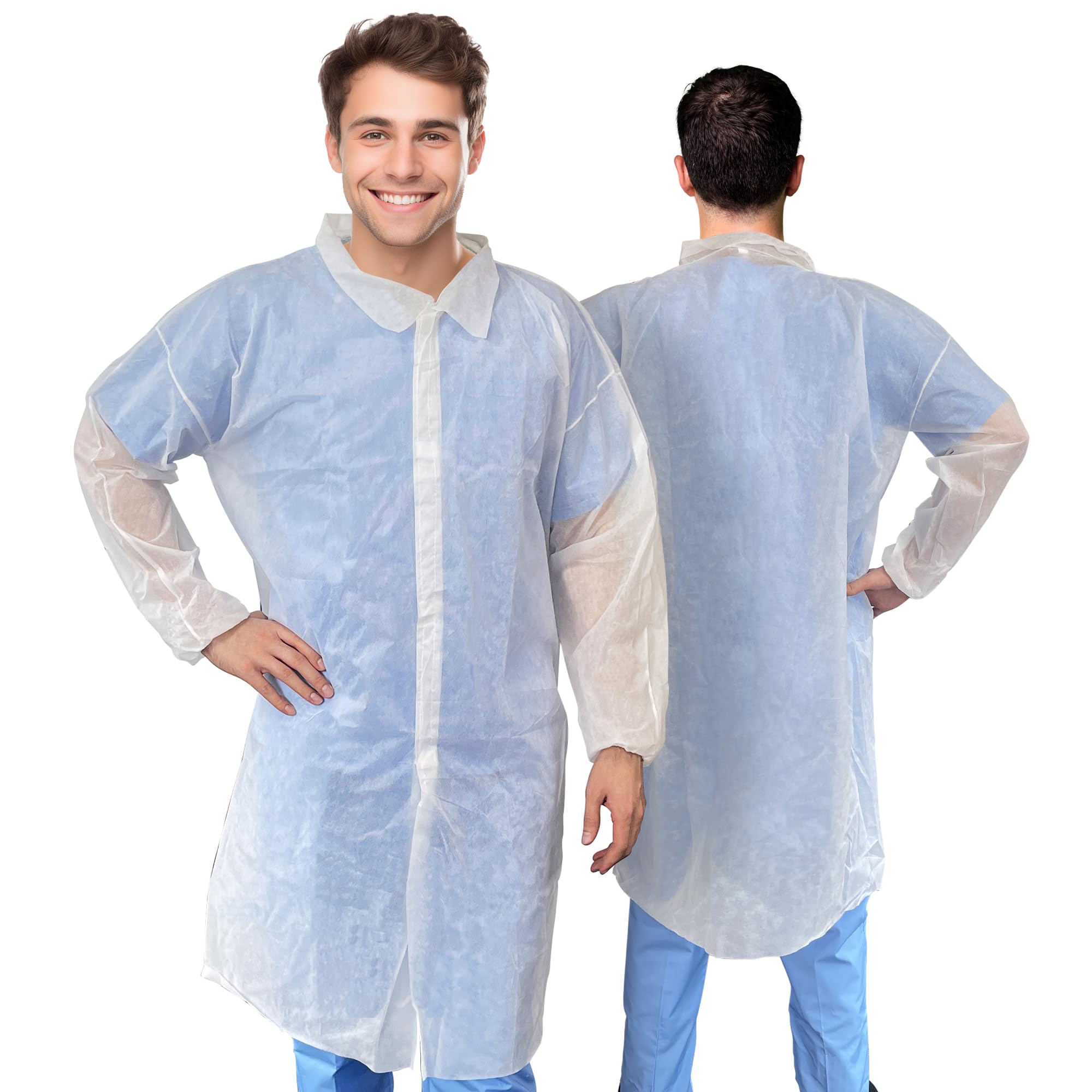 AMZ Medical Supply Disposable Lab coats for Adults 2X-Large, White Polypropylene Lab coats Disposable 100 Pack, Durable 35 gSM D