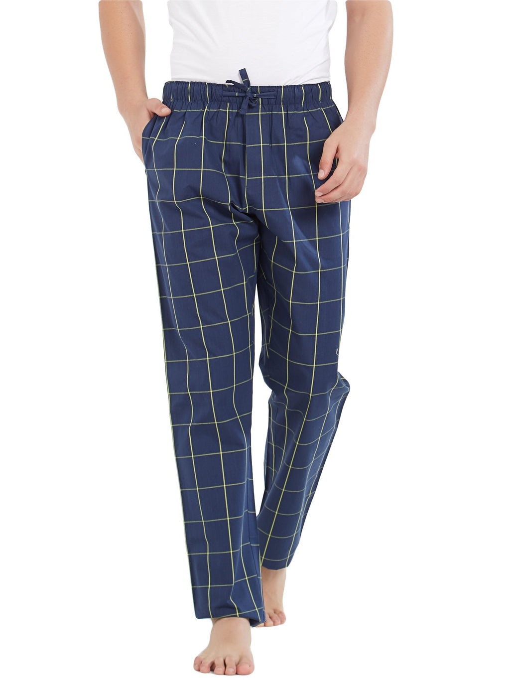 XYXX Mens Super Combed Cotton Checkered Checkmate Pyjamas [Pack of 1] Elasticated Waist, Drawstring | Loungewear for Men in Lim