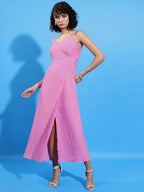 Ketch WomenS Polyester Wrap Maxi Dress (Khj6000465_Pink