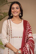ANNI DESIGNER Ladies Cotton Kurta with Trousers and Dupatta, beige, M