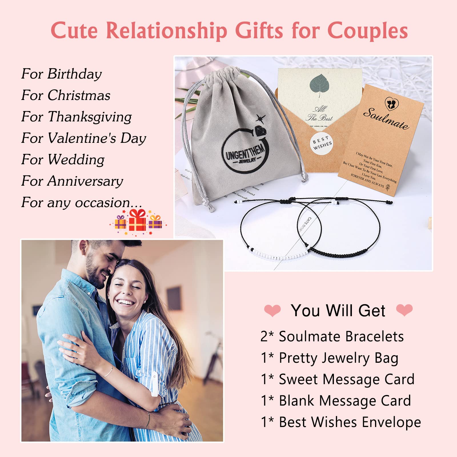 UNGENT THEM Matching Couples Bracelets Ideas Soulmate Jewelry Long Distance Relationship Anniversary Christmas Valentine's Day G