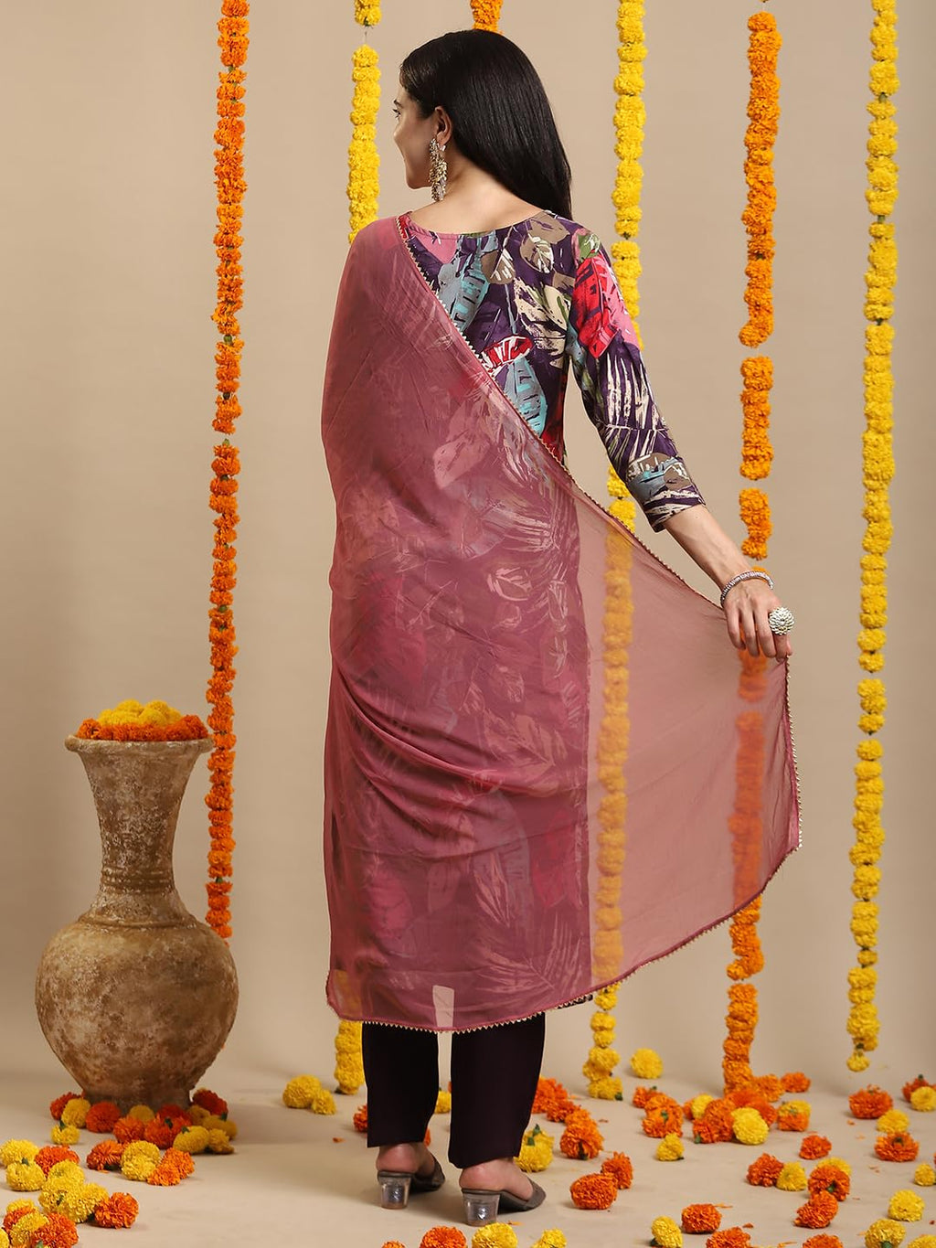 ANNI DESIGNER Women s Rayon Blend Kurta with Pants and Dupatta, Multicolored, 2XL