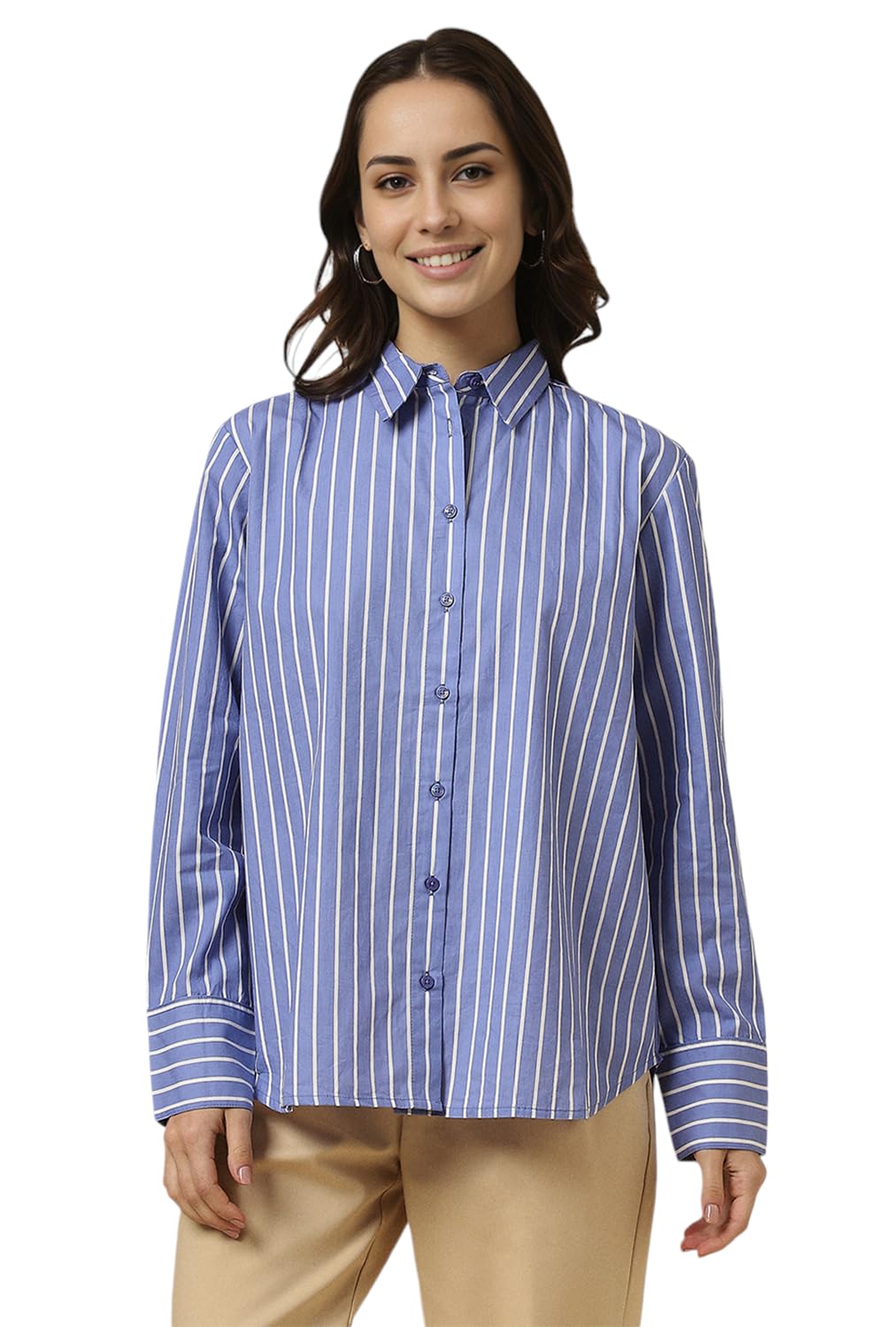 Allen Solly Women Striped Formal Cotton Full Sleeve Stretch T-Shirt