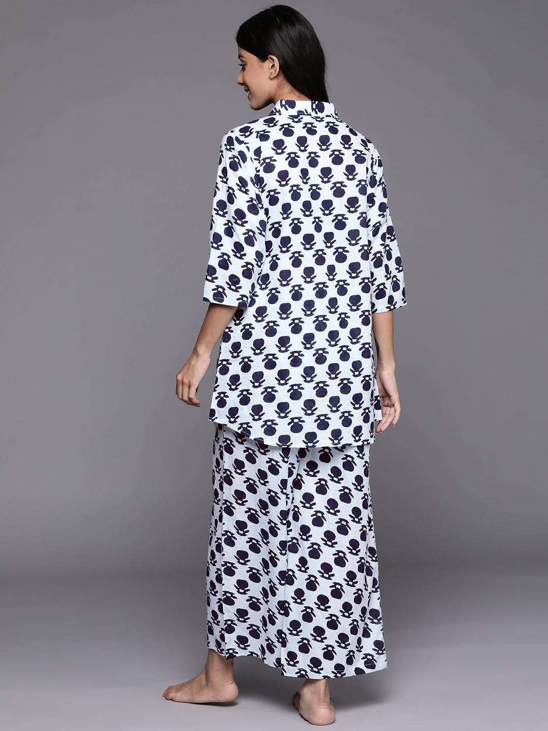 Libas Womens Printed Cotton Blend Night Suit Set For Women White
