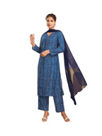 Sanisa Women'S Rayon Blend Bandhani Printed Straight Kurta With Pant And Dupatta Set (186Kbd1982Nr-S_Dark Blue & White)
