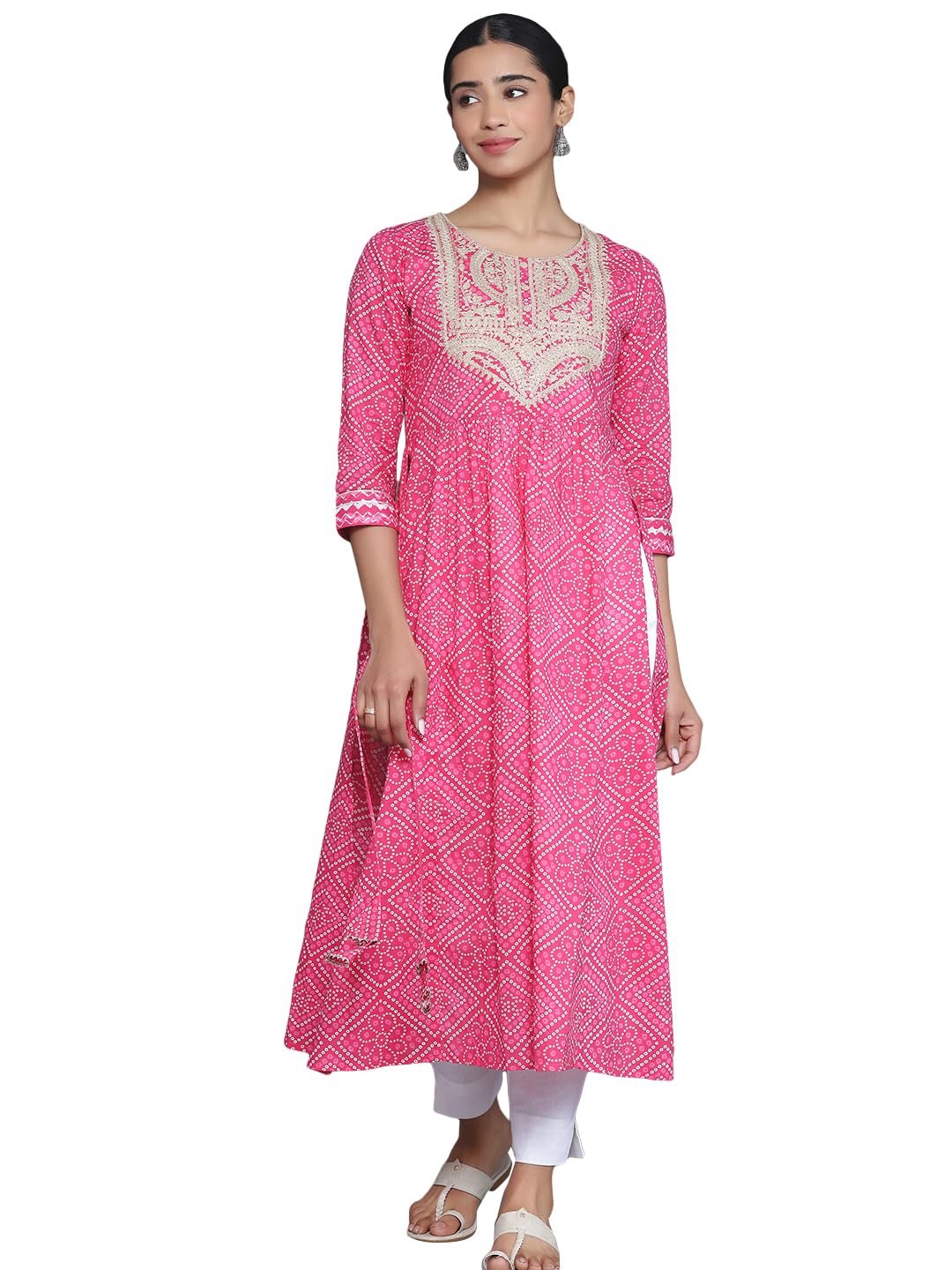 Libas Womens Printed Cotton A-Line Kurta For Women Pink