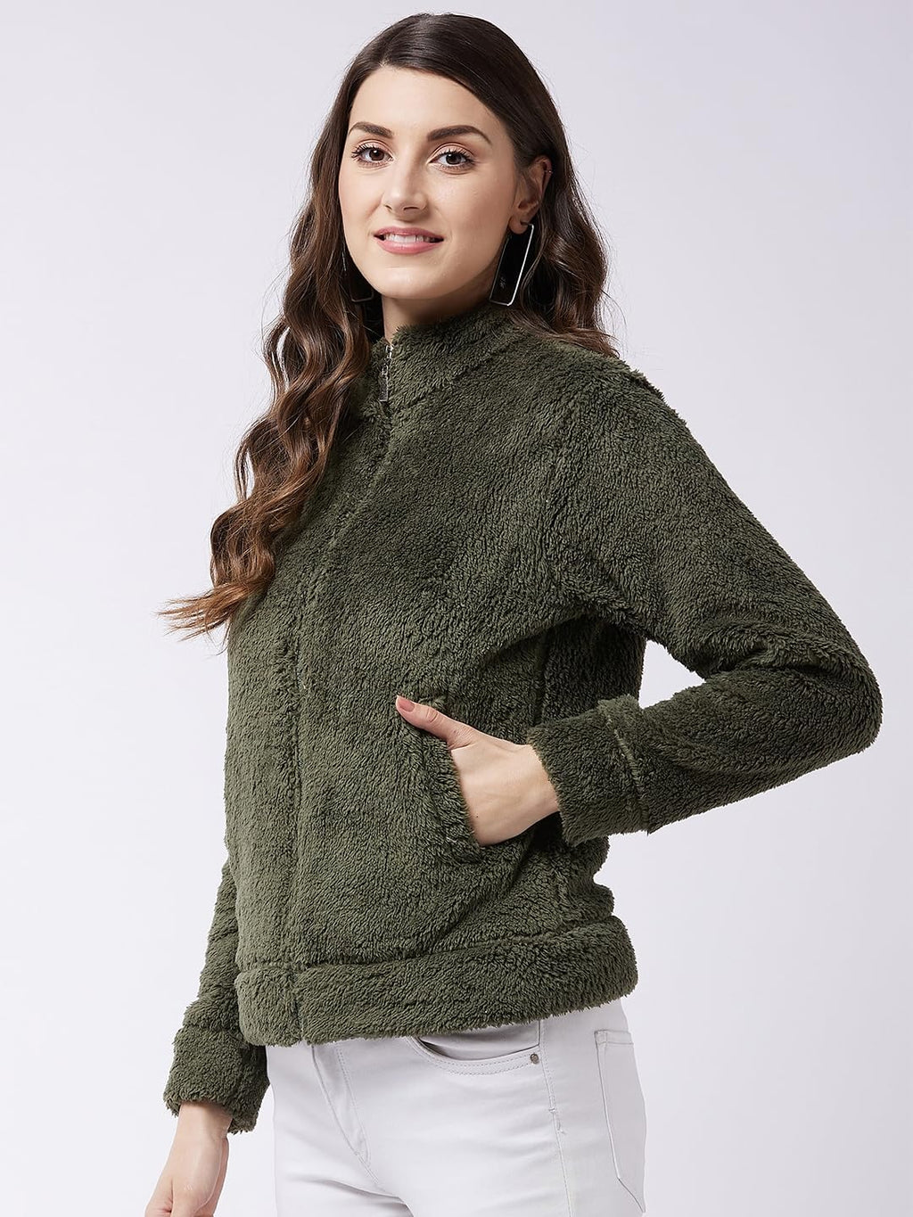 Modeve Women Solid Full Sleeve Jacket For Winter Jacket For Winte-Olive