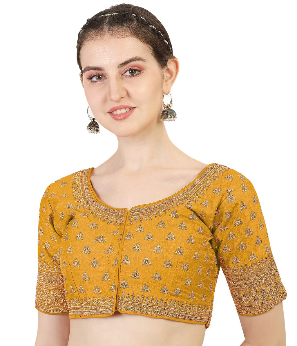 Pujia Mills WomenS Silk Embroidery Sequins Work Readymade Saree Blouse