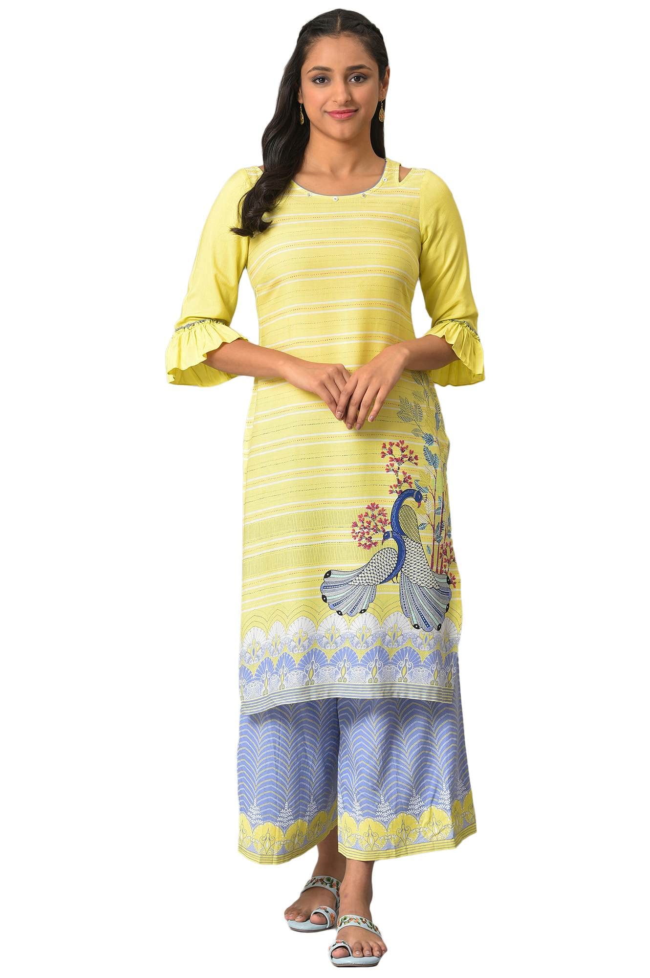 Yellow Printed Straight Kurta