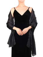 Boao Women Scarves Soft Long Satin Shawl Wrap Light Sheer Scarf for Wedding Party Accessory (Black)