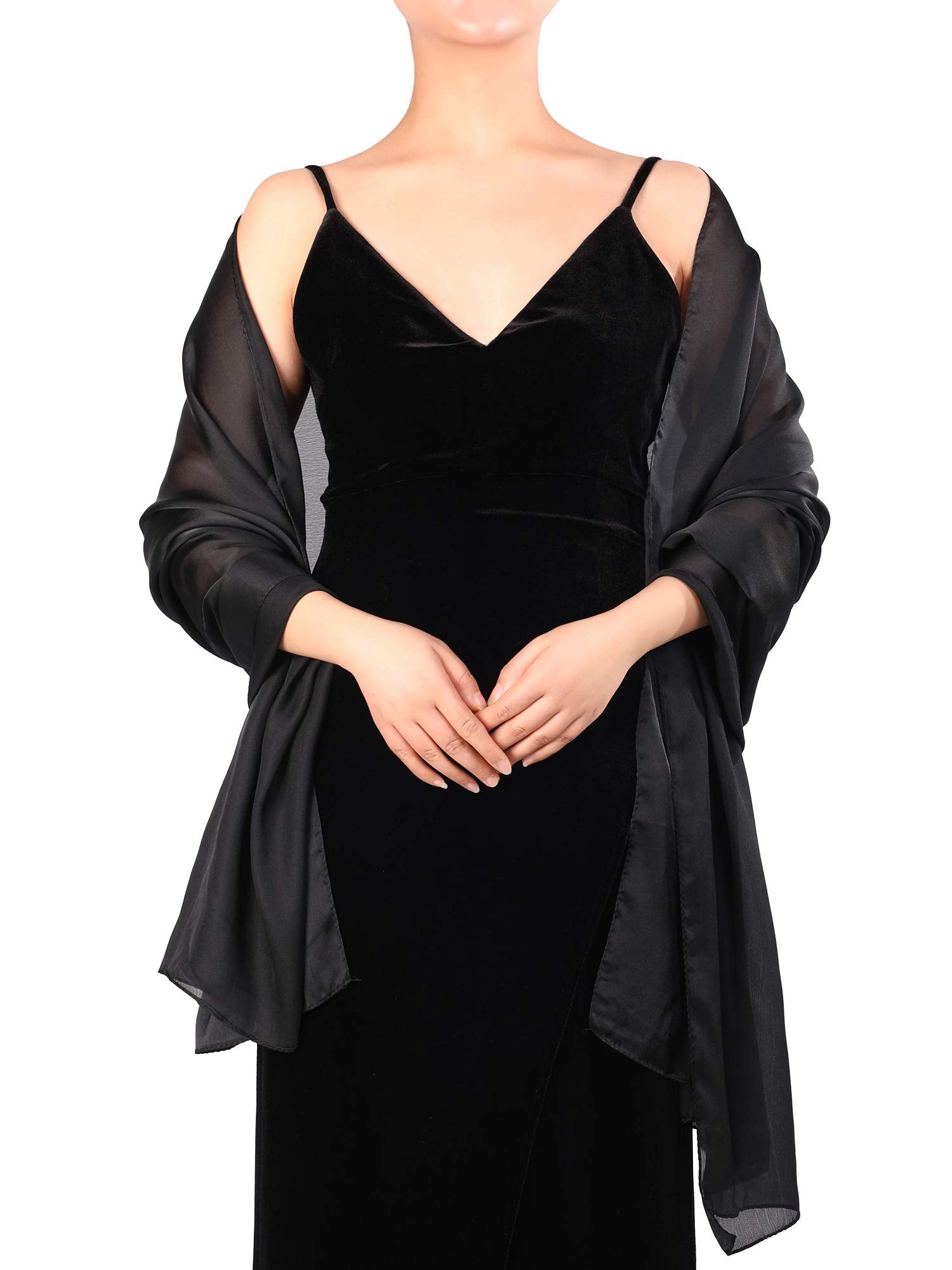 Boao Women Scarves Soft Long Satin Shawl Wrap Light Sheer Scarf for Wedding Party Accessory (Black)