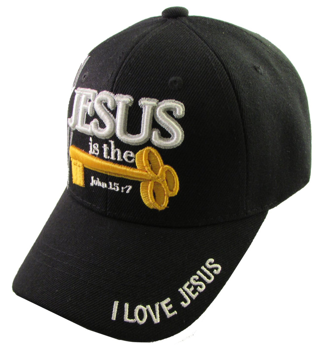 Youth Kid's Religious - I Love Jesus, Christian Baseball Cap Style Hat (Jesus is Key - Black)