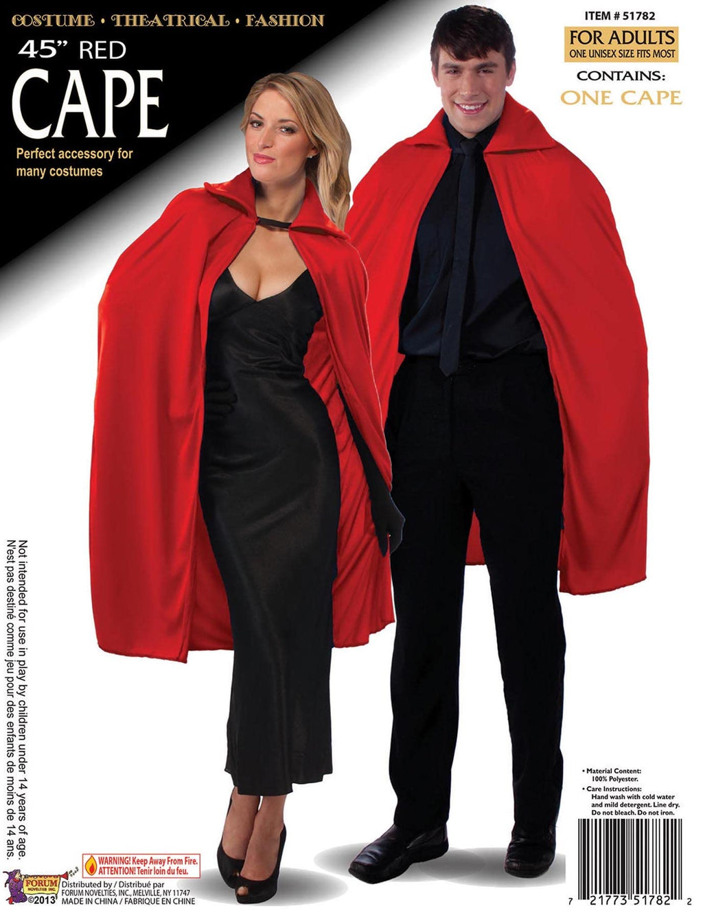 Forum Novelties Men's 45-Inch Long Costume Cape, Red, One Size
