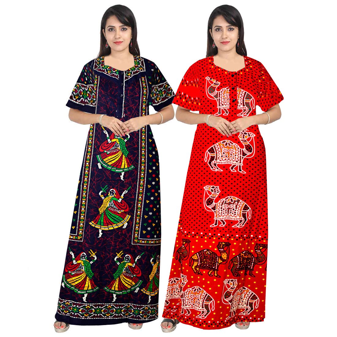 Trendy Fab Attractive WomenS 100% Cotton Printed Nightwear Maternity Maxi Gown Nightdresses (Pack Of 2)