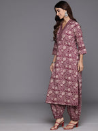 Varanga Women Purple Floral Printed Straight Kurta With Afghani Bottom And Dupatta
