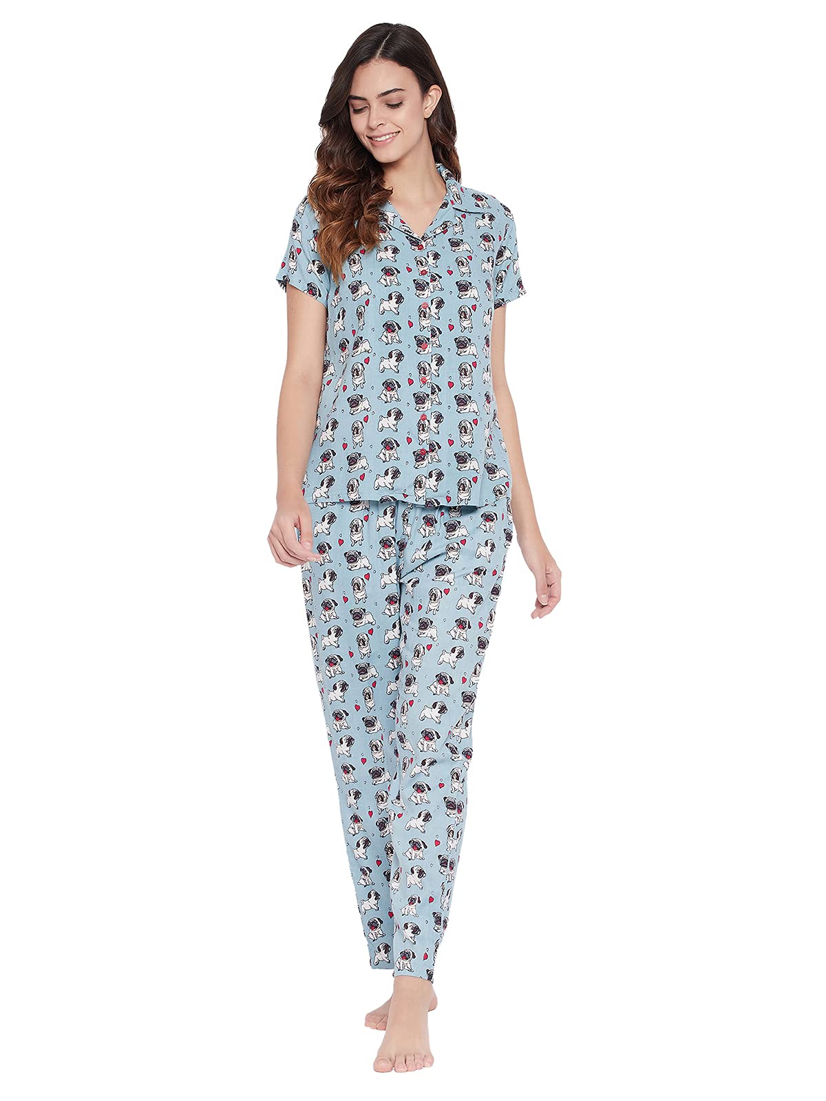 Clovia WomenS Pajama Set (Ls0385D03L_Blue_L)
