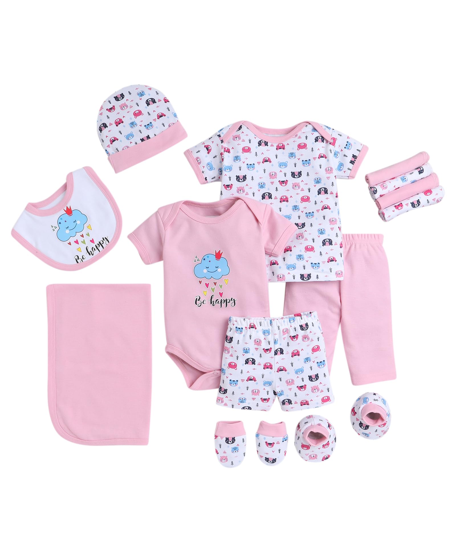 BUMZEE Pink & White Baby Girls Baby Gift Set Pack Of 13 Age - 0-3 Months (Peb8840-pnk.wht)