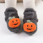 Ohwawadi Baby Halloween Pumpkin Booties Cozy Fleece Infant Baby Slippers Soft Bottom Warm Cartoon Socks Newborn Crib Shoes