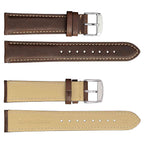 WOCCI 19mm Vintage Leather Watch Band for Men and Women, Silver Buckle (Dark Brown/Beige Seam)