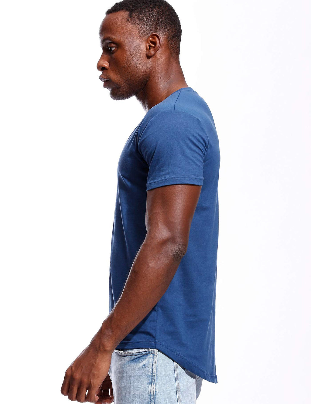 Deep V Neck T Shirt for Men Low Cut Vneck Tee Invisible Tshirt Vee Top Blue L