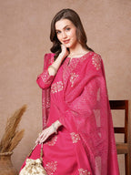 ANNI DESIGNER Ladies Rayon Printed Kurta with Trousers, pink, XL