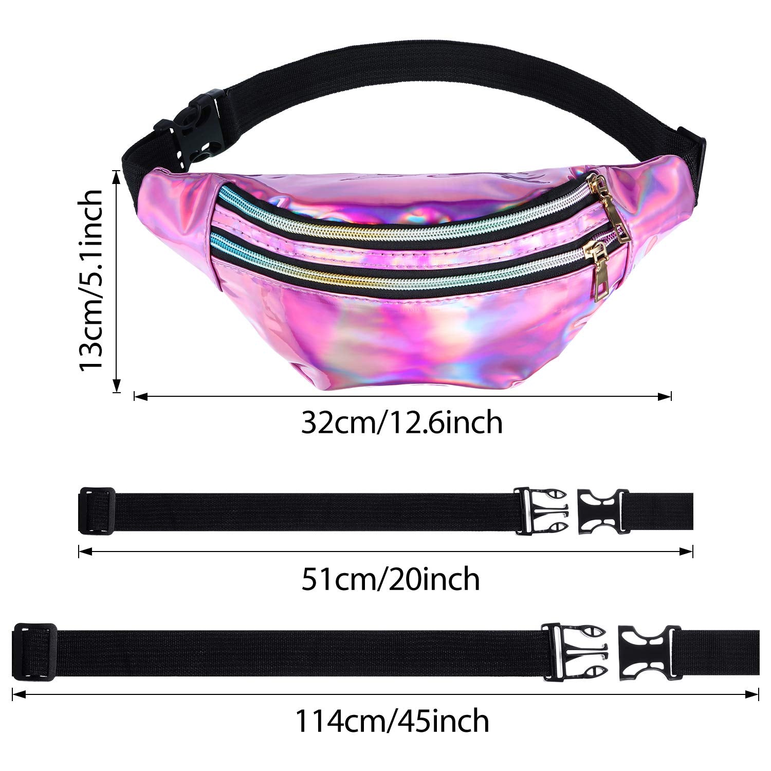 Frienda 2 Pieces Holographic Fanny Pack for Women Colorful Sport Waist Bag Pack(Shiny Silver, Pink)