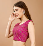 Pujia Mills WomenS Sequin Embroidered U Neck Sleeveless Readymade Saree Blouse Indian Ethnic Designer Stitched WomenS Pink Blo