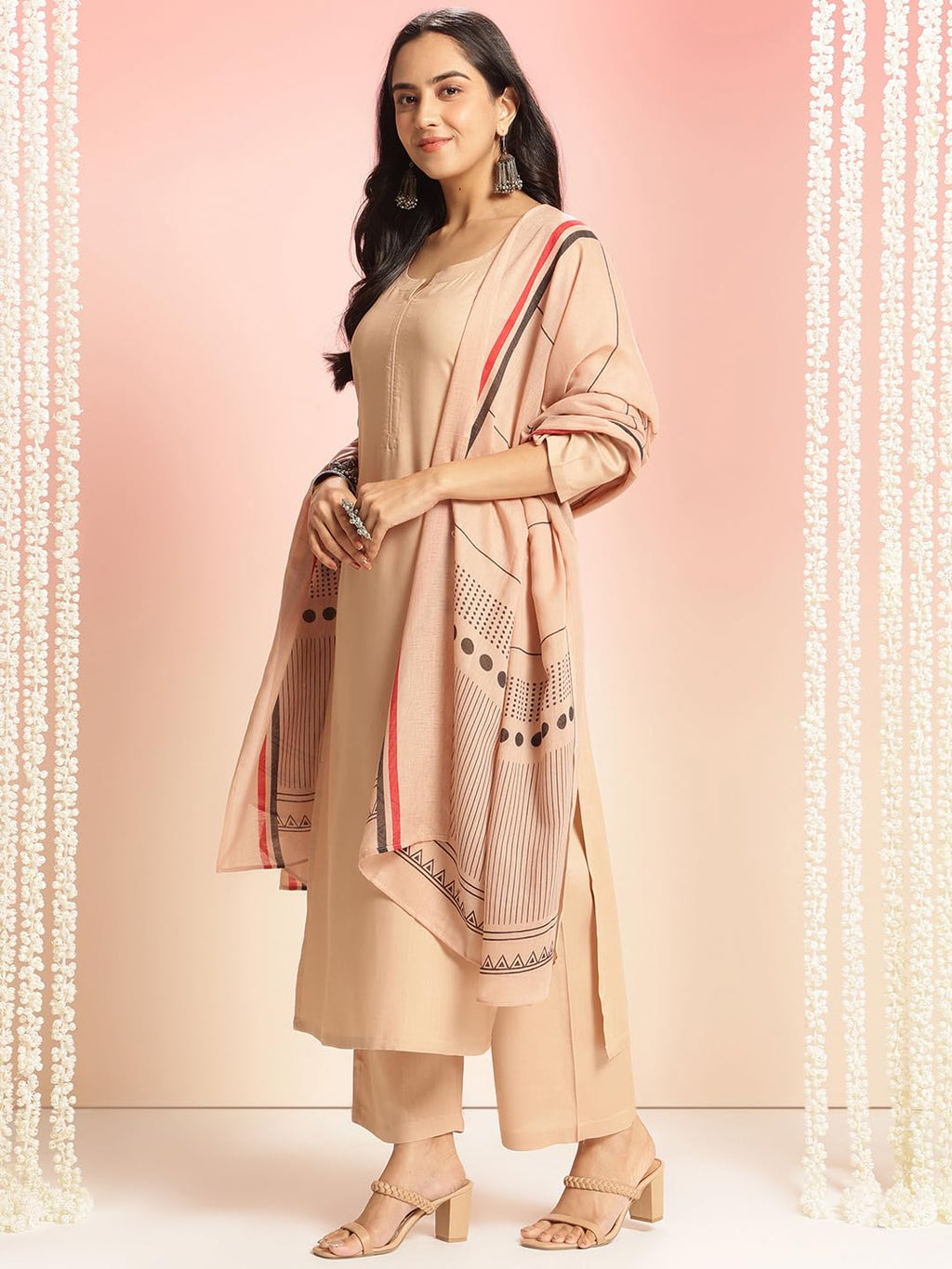 ANNI DESIGNER Womens Rayon Viscose Solid Straight Kurta with Pant & Dupatta (Raja Saab Beige-VKS09_XXL_Beige_XX-Large)