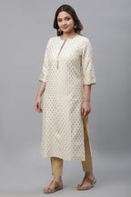 Aurelia Beige Foil Pattern Rayon Blend Regular Kurta