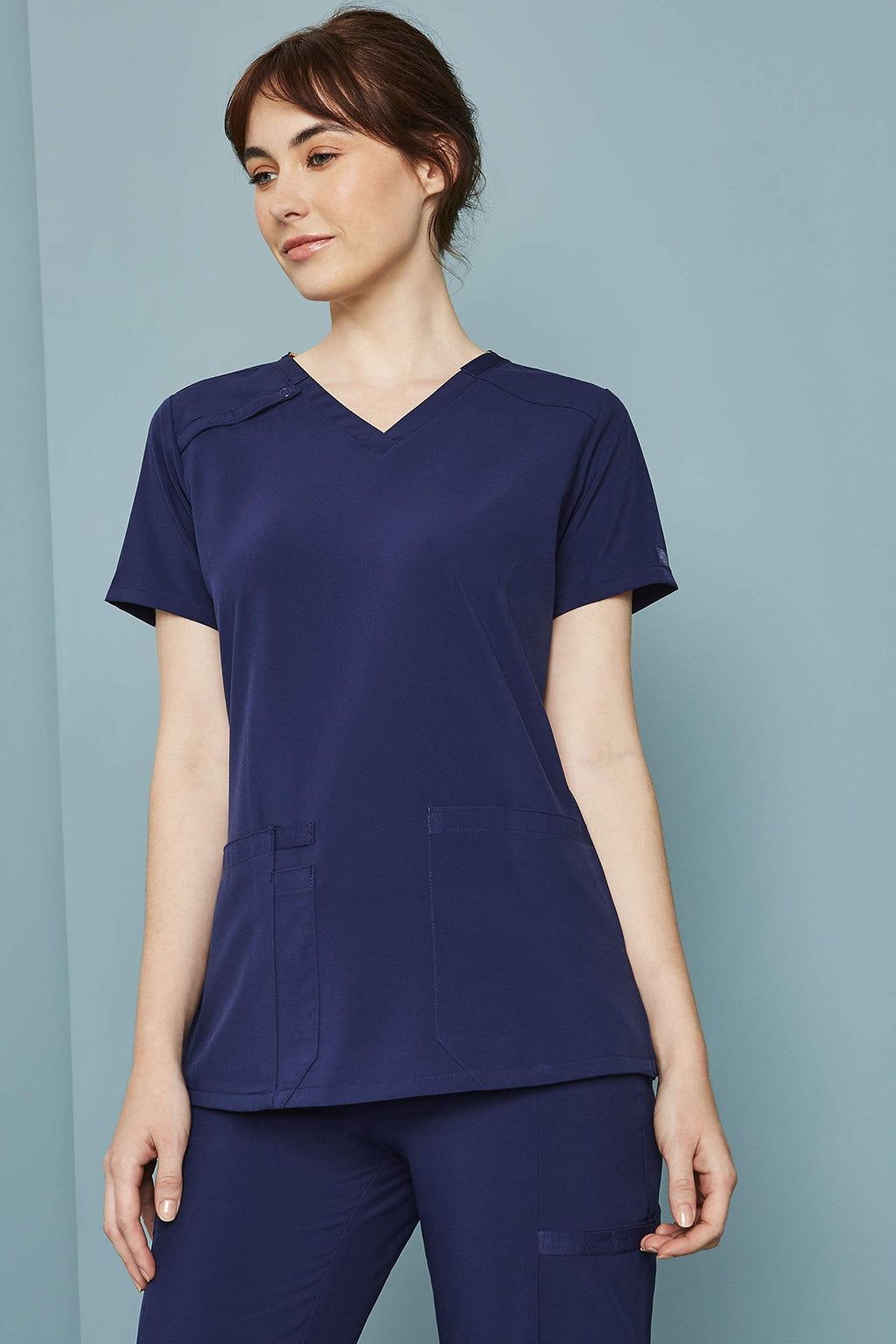 Dickies EDS Essentials Scrubs, V-Neck Womens Tops with Four-Way Stretch and Moisture Wicking DK615, XS, Navy