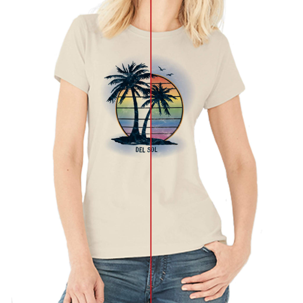 Women Crew Tee - Island Palm Sunset - Beige by DelSol for Women - 1 Pc T-Shirt (2XL)