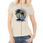 Women Crew Tee - Island Palm Sunset - Beige by DelSol for Women - 1 Pc T-Shirt (2XL)
