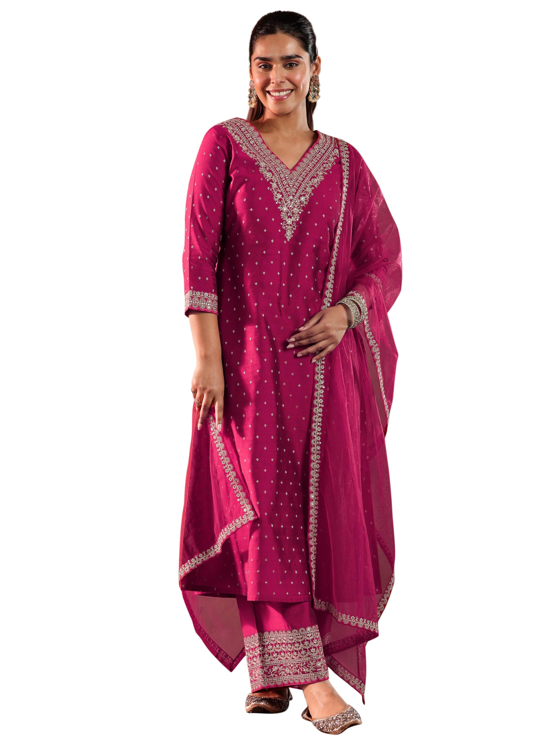 Libas WomenS Silk Blend Kurta Set (49278H_Magenta