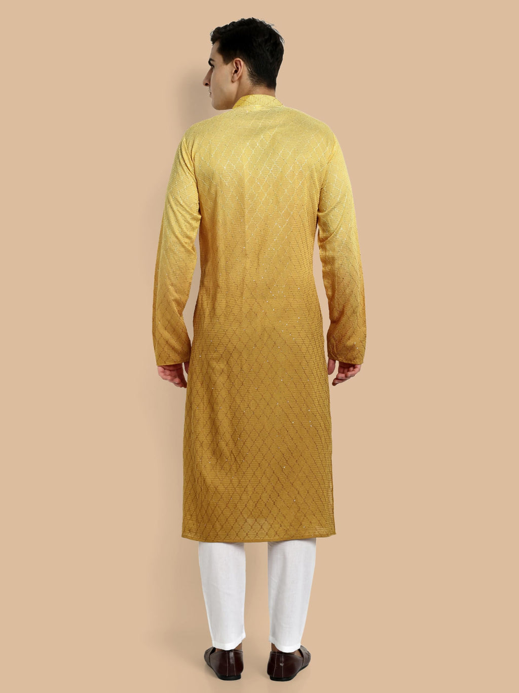 Vardha MenS Cotton Chikankari Embroidered And Sequence Full Sleeve Knee Length Casual Kurta For All Occations Like Wedding, Off