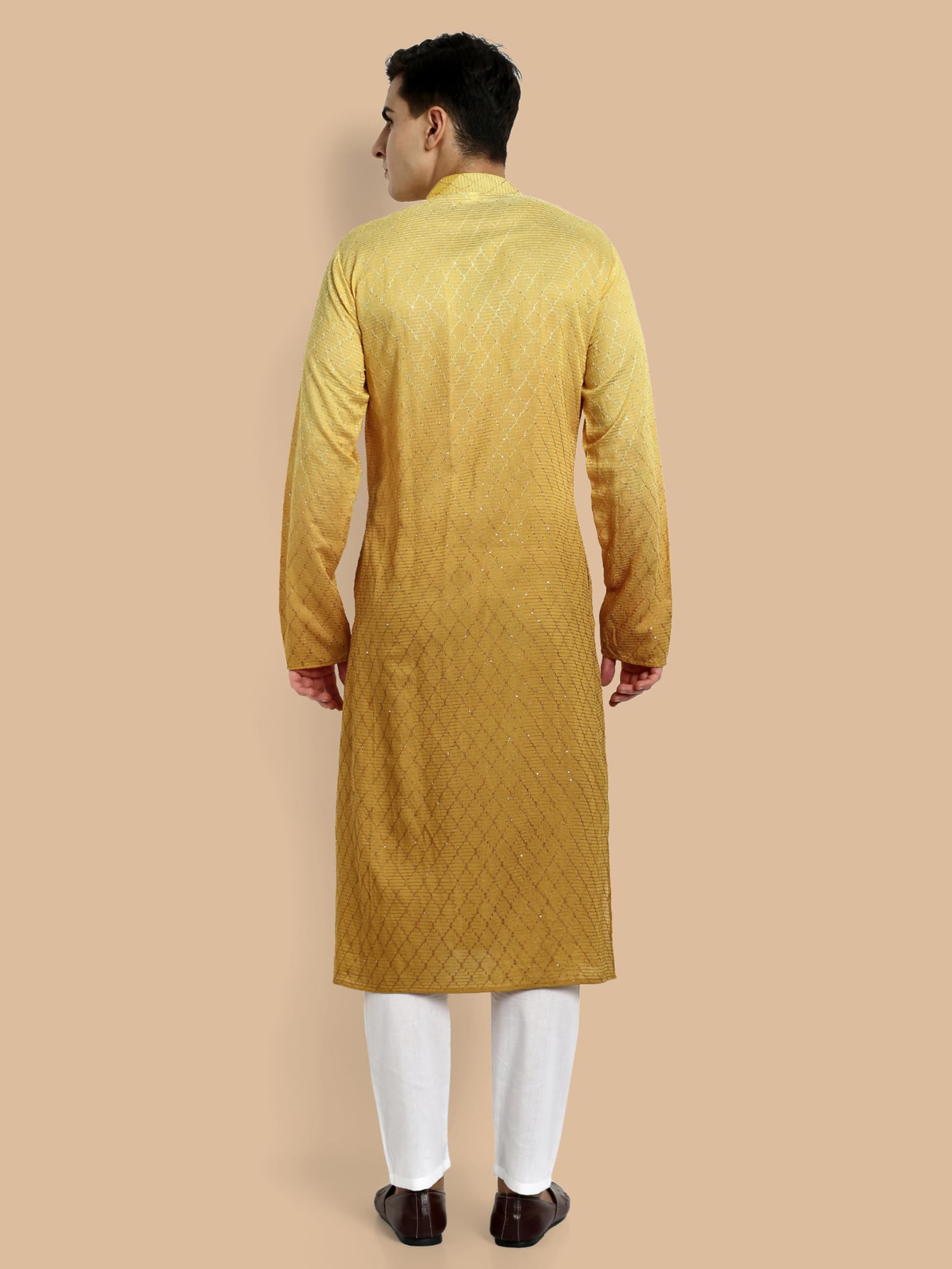 Vardha MenS Cotton Chikankari Embroidered And Sequence Full Sleeve Knee Length Casual Kurta For All Occations Like Wedding, Off