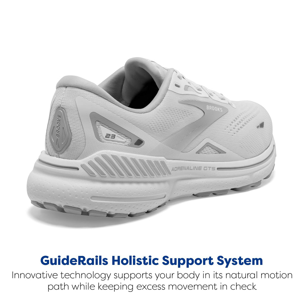 Brooks Womens Adrenaline GTS 23 Supportive Running Shoe - White/Oyster/Silver - 8 Medium
