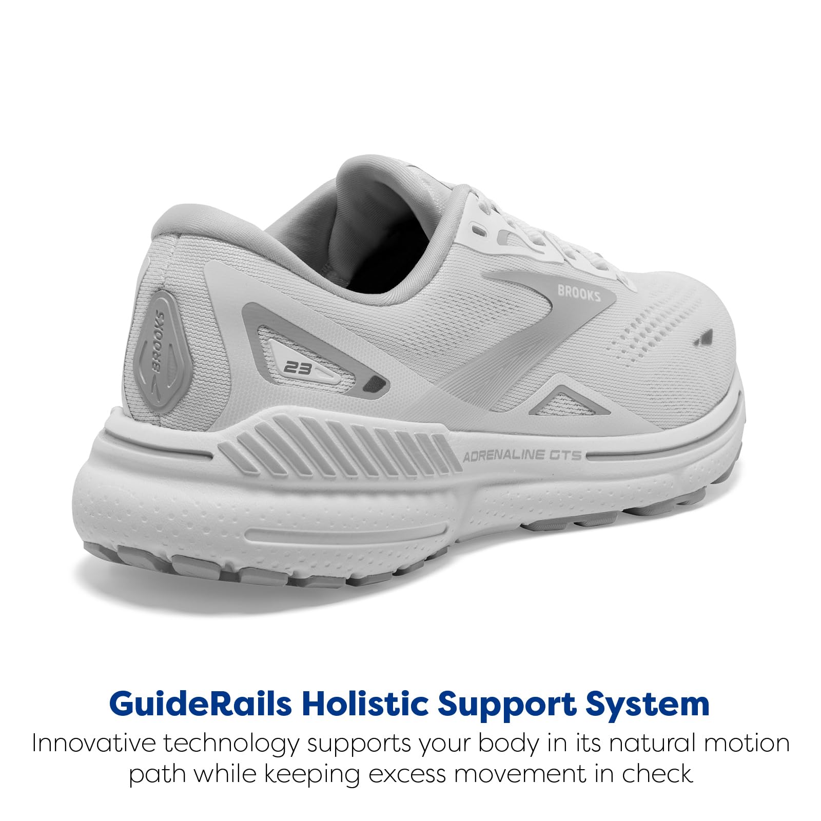 Brooks Womens Adrenaline GTS 23 Supportive Running Shoe - White/Oyster/Silver - 8 Medium