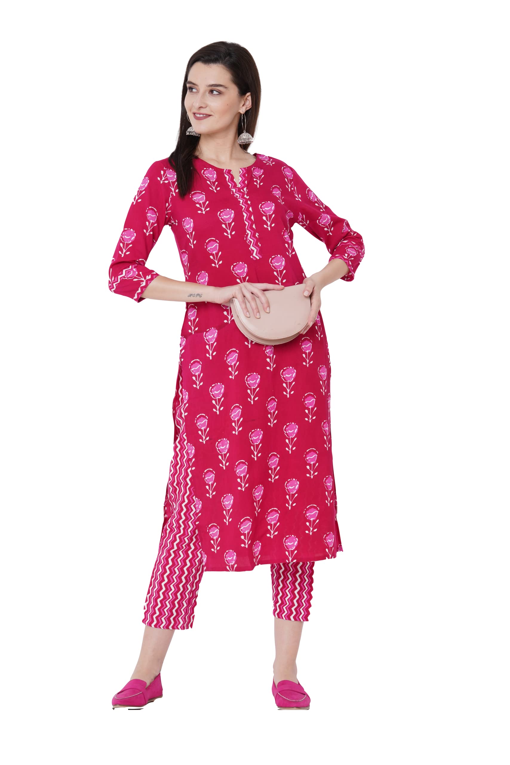 ANNI DESIGNER Women's Cotton Straight Kurta with Palazzo (KUR112_M_Grey_Medium)